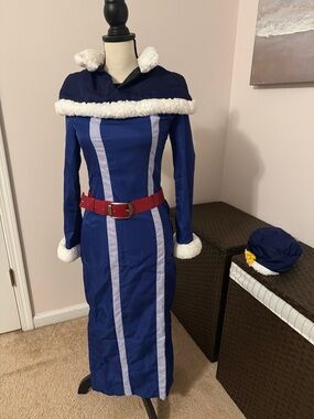 Cosplay size Small Blue Winter Hooded D ress with Red Belt